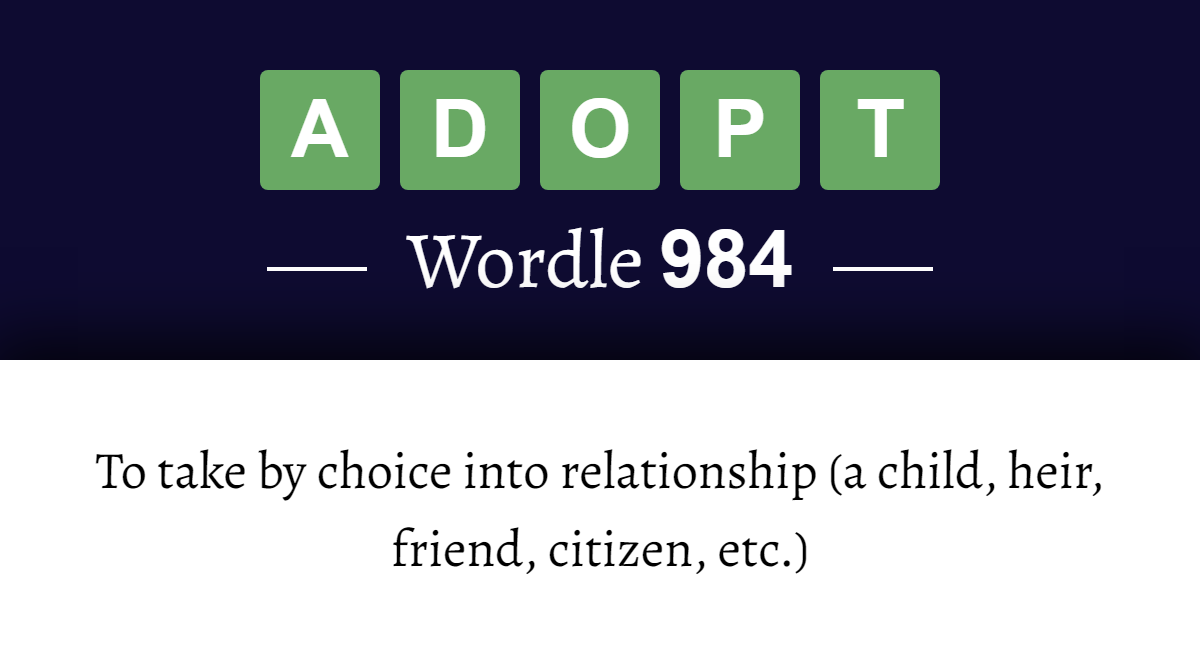 What Does ADOPT Mean In Wordle 984 28th February 2024 