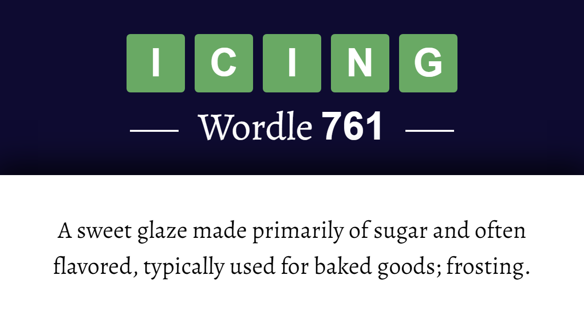 What does ‘ICING’ mean in Wordle 761? (20th July 2023)