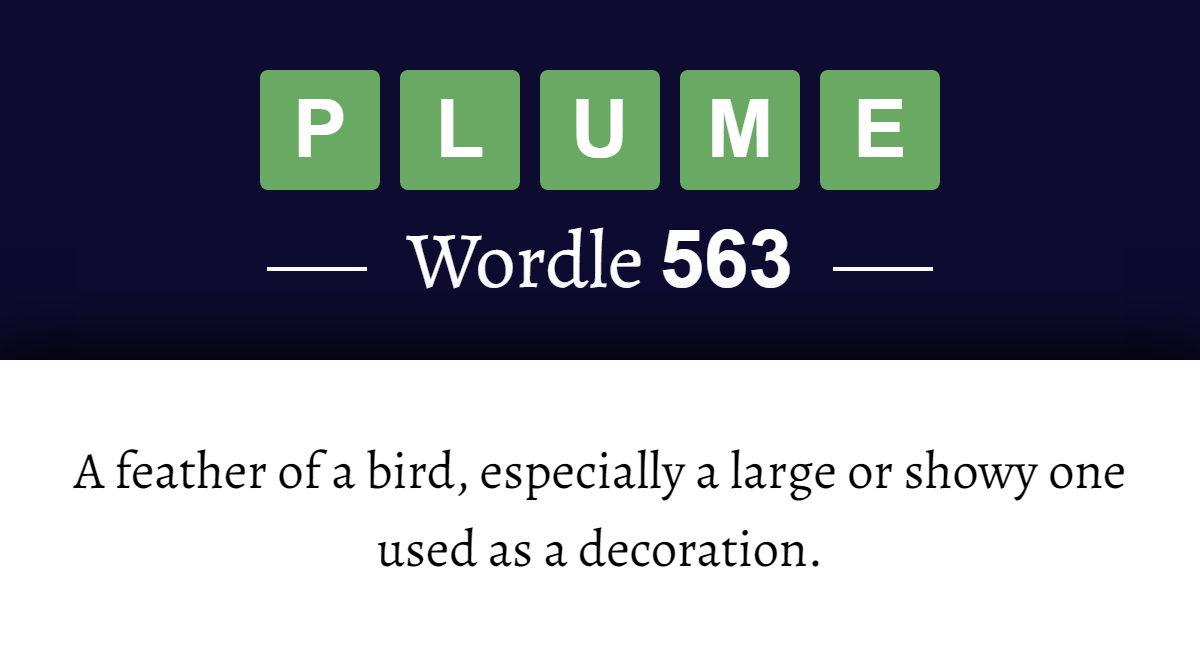 What does ‘PLUME’ mean in Wordle 563? (3rd January 2023)