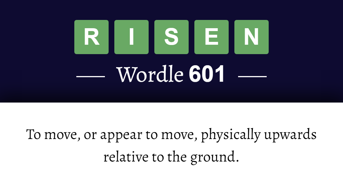 What does ‘RISEN’ mean in Wordle 601? (10th February 2023)