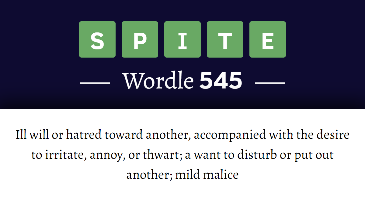 What Does SPITE Mean In Wordle 545 16th December 2022 