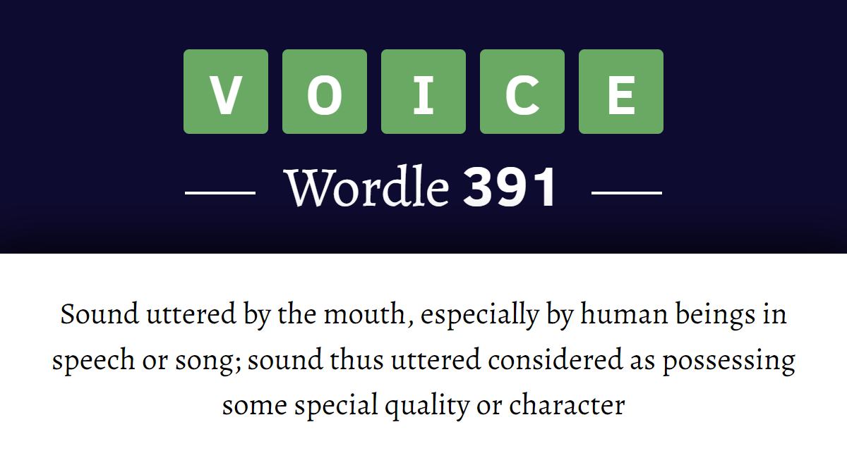 What does ‘VOICE’ mean in Wordle 391? (15th July 2022)