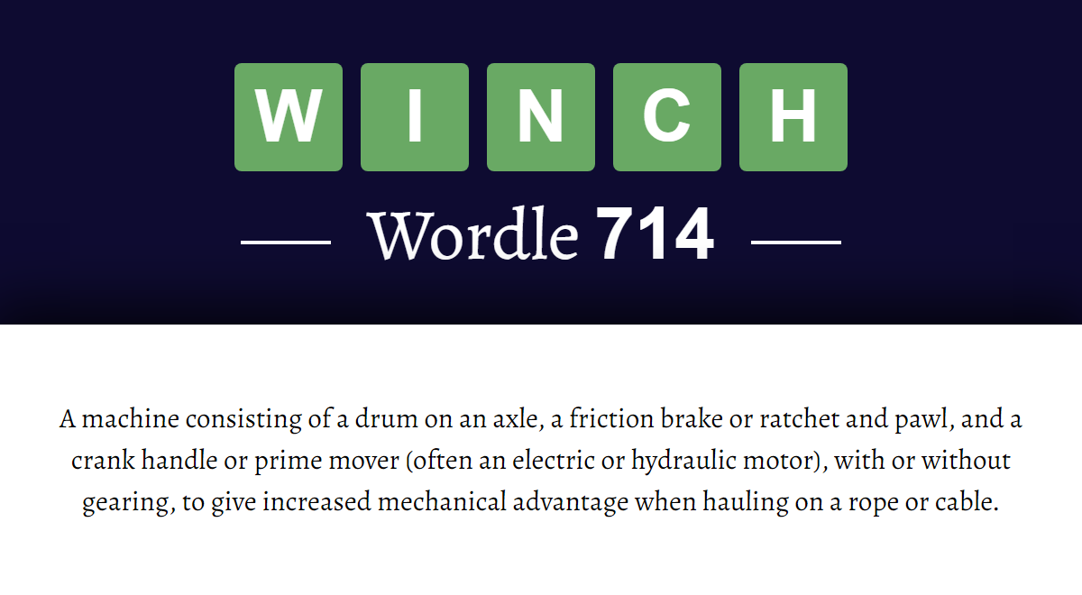 What does ‘WINCH’ mean in Wordle 714? (3rd June 2023)